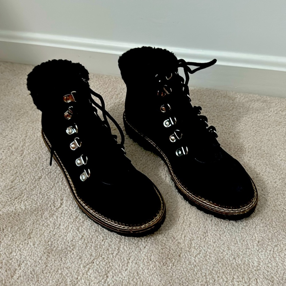 Black faux suede winter booties